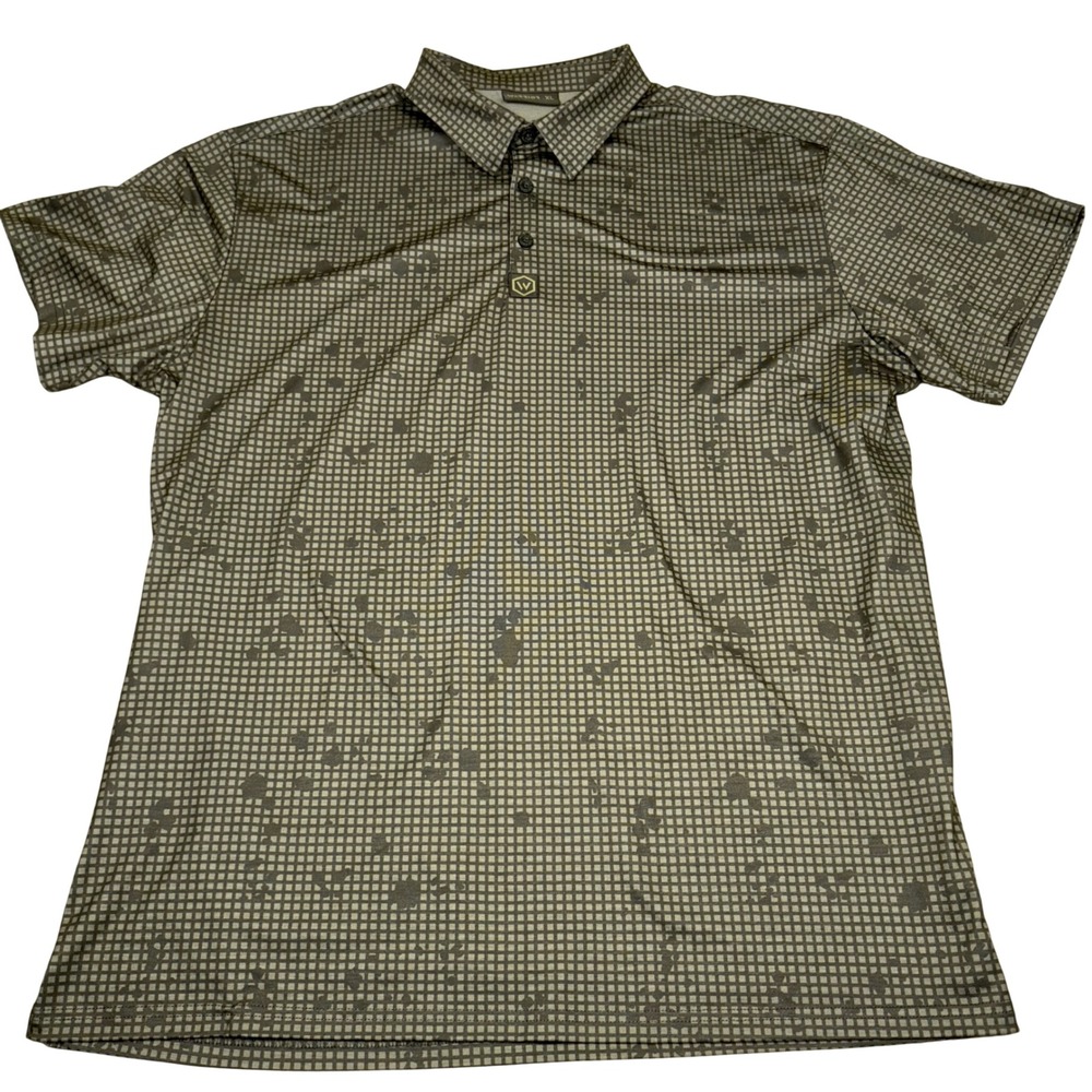 Warrior Performance Mens XL Polo Shirt Olive Green Camo Grid Splatter